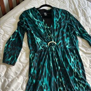 New York & Company Teal and Black Animal Print Dress (size XL)